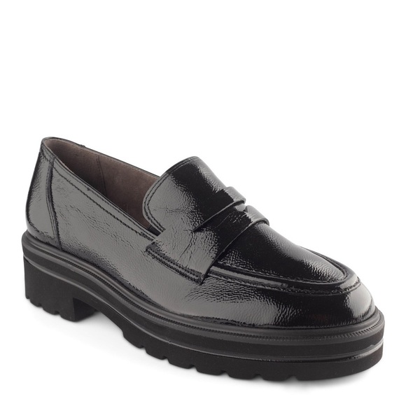 Paul Green Ogden Platform Loafer in Black Crinkled Patent Sz 4.5/US 7 - Picture 1 of 11